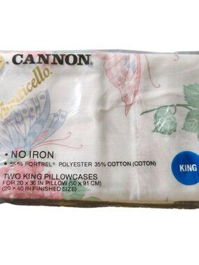 Vtg 2 Cannon Monticello Butterfly Butterflies Floral Print King Size Pillowcases